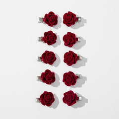 10pcs Romantic Red Rose Flower Hair Clip Barrette For Women
