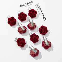 10pcs Romantic Red Rose Flower Hair Clip Barrette For Women