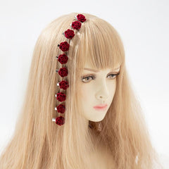 10pcs Romantic Red Rose Flower Hair Clip Barrette For Women