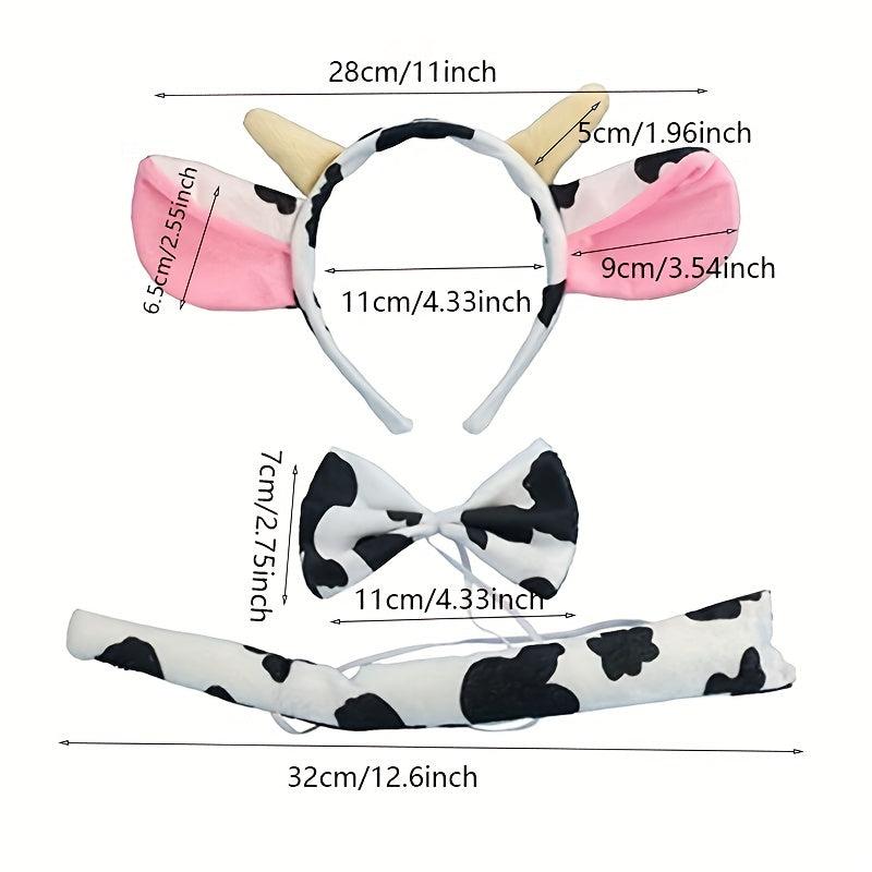 Halloween Cow Headband Bow Tie Tail Milk Cow Hair Bands Headpiece Women Party
