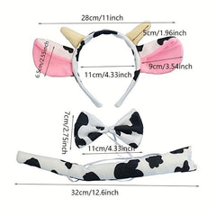 Halloween Cow Headband Bow Tie Tail Milk Cow Hair Bands Headpiece Women Party