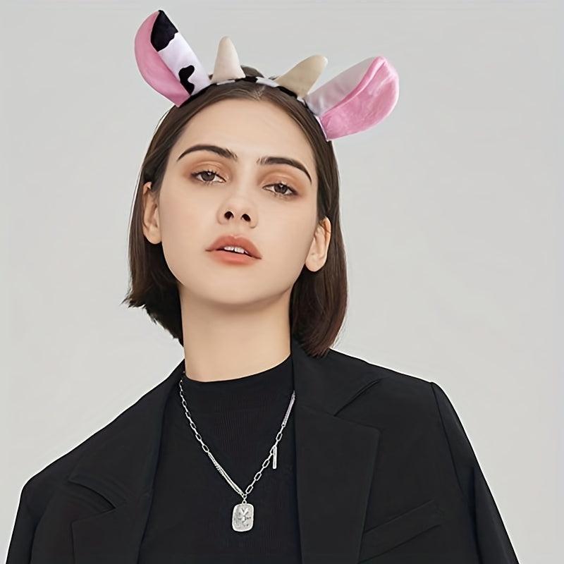 Halloween Cow Headband Bow Tie Tail Milk Cow Hair Bands Headpiece Women Party