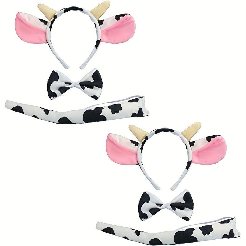 Halloween Cow Headband Bow Tie Tail Milk Cow Hair Bands Headpiece Women Party