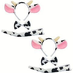 Halloween Cow Headband Bow Tie Tail Milk Cow Hair Bands Headpiece Women Party