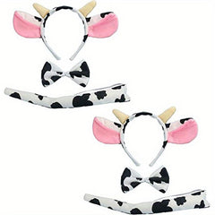 Halloween Cow Headband Bow Tie Tail Milk Cow Hair Bands Headpiece Women Party