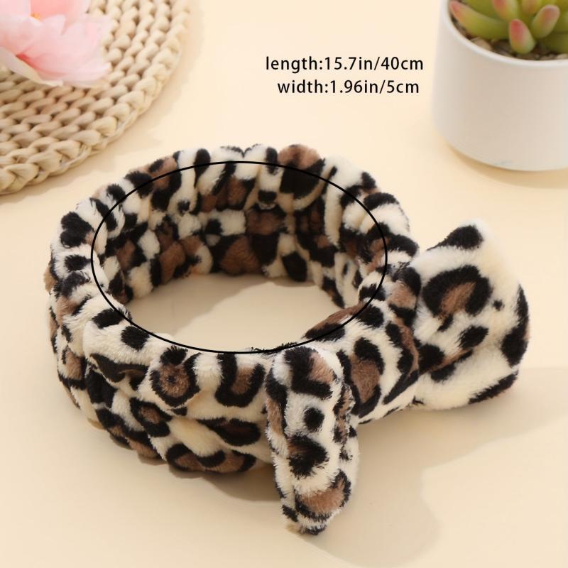 Leopard Plush Bow Headband Stretchy Headdress for Women
