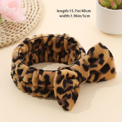 Leopard Plush Bow Headband Stretchy Headdress for Women