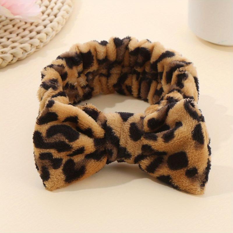 Leopard Plush Bow Headband Stretchy Headdress for Women