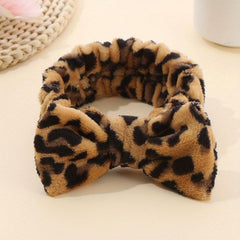 Leopard Plush Bow Headband Stretchy Headdress for Women