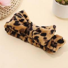 Leopard Plush Bow Headband Stretchy Headdress for Women