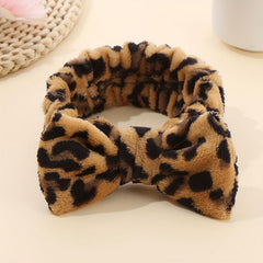 Leopard Plush Bow Headband Stretchy Headdress for Women