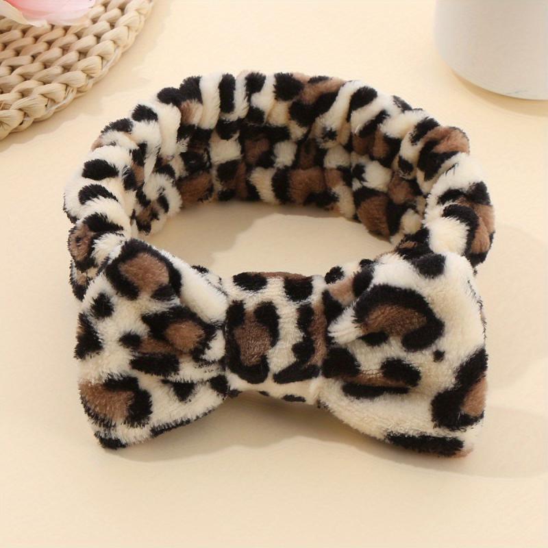 Leopard Plush Bow Headband Stretchy Headdress for Women