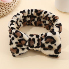 Leopard Plush Bow Headband Stretchy Headdress for Women