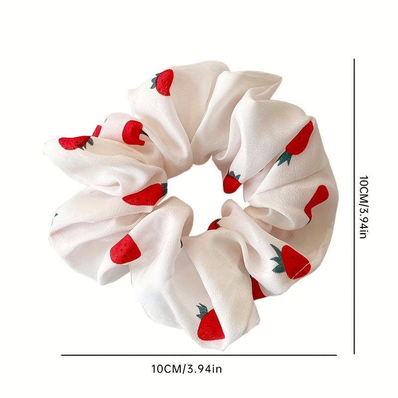 4pcs Strawberry Print Scrunchies Hair Tie Candy Hair Rope Hair Ring Style