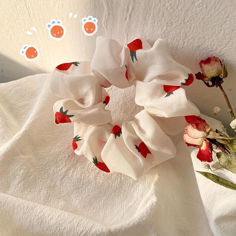 4pcs Strawberry Print Scrunchies Hair Tie Candy Hair Rope Hair Ring Style
