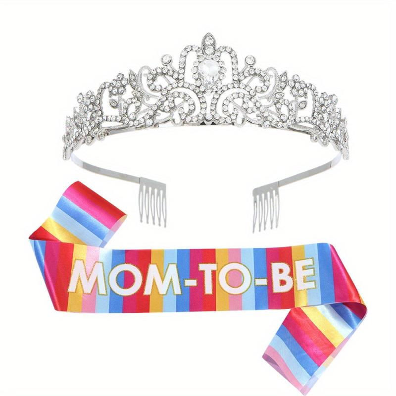 MOM TO BE Rhinestone Headbands With Sash Set