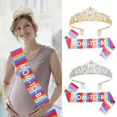 MOM TO BE Rhinestone Headbands With Sash Set
