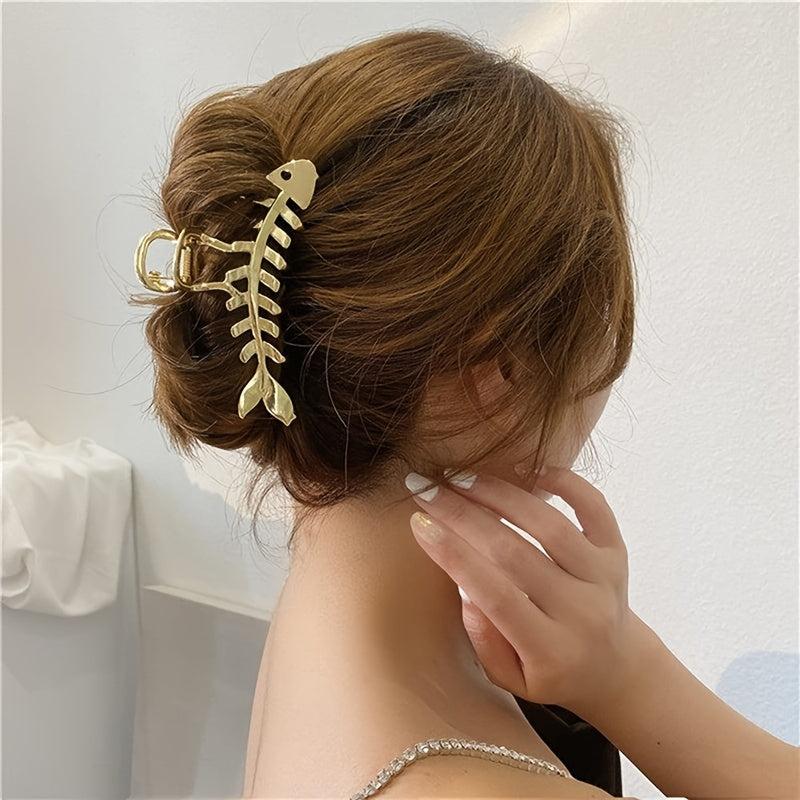 Fish Shaped Hair Claw Clips Big Metal Fishbone Hair Jaw Clamps