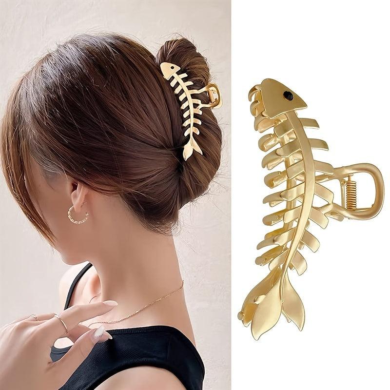 Fish Shaped Hair Claw Clips Big Metal Fishbone Hair Jaw Clamps