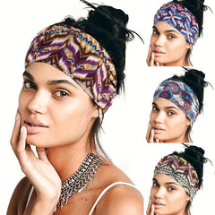 Boho Style Headband Widened Knotted Printed Bundle Hairband Sports