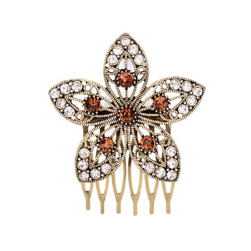 Metal Flower Hair Comb Rhinestone Hair Comb Vintage Head Jewelry Faux Pearl