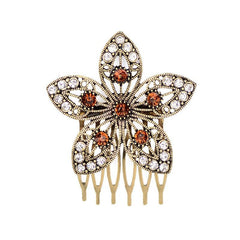 Metal Flower Hair Comb Rhinestone Hair Comb Vintage Head Jewelry Faux Pearl