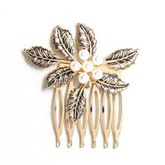 Metal Flower Hair Comb Rhinestone Hair Comb Vintage Head Jewelry Faux Pearl