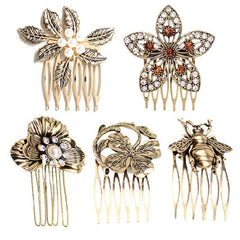 Metal Flower Hair Comb Rhinestone Hair Comb Vintage Head Jewelry Faux Pearl