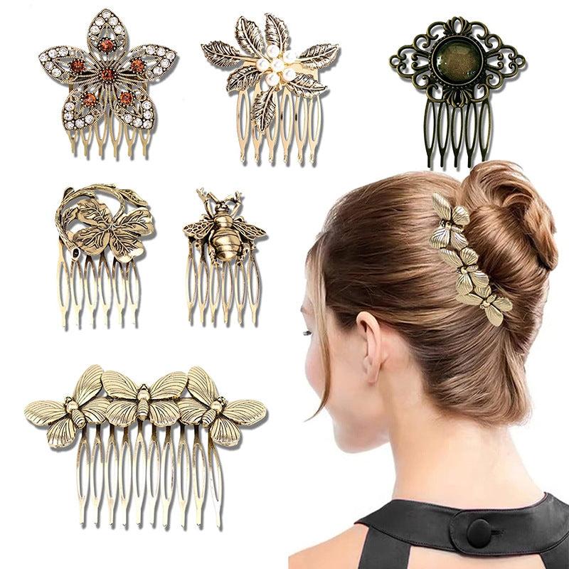 Metal Flower Hair Comb Rhinestone Hair Comb Vintage Head Jewelry Faux Pearl