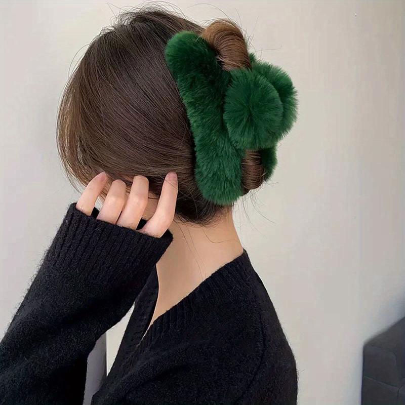 Faux Fur Furry Plush Claw Clip Strong Grip Hair Jaw Clip Thick Hair Accessory