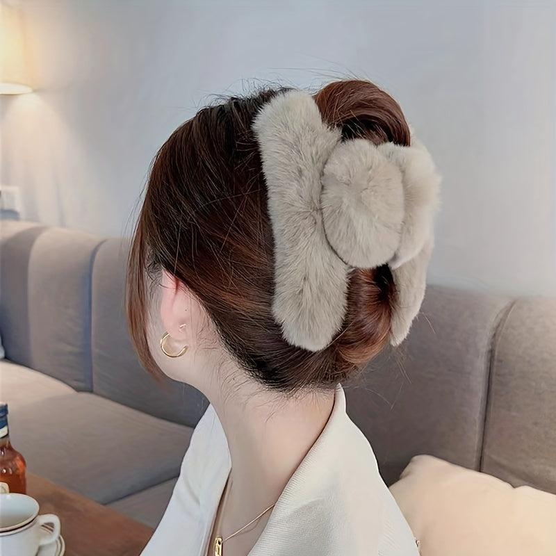 Faux Fur Furry Plush Claw Clip Strong Grip Hair Jaw Clip Thick Hair Accessory