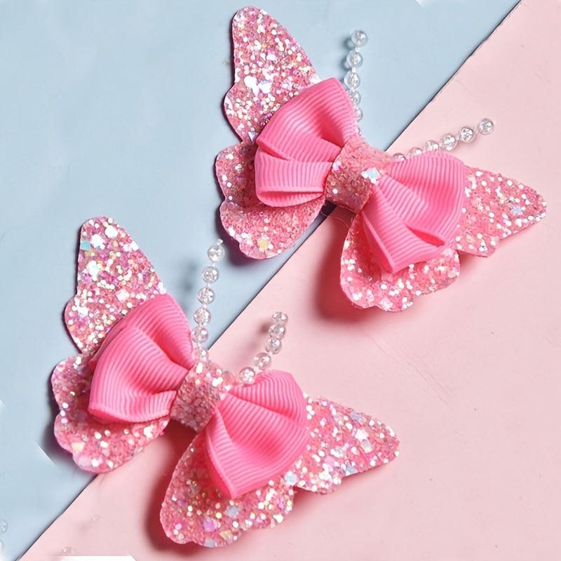 Sequin Bead Butterfly Bow Hair Clips Pink Hair Pin Barrette Party Performance