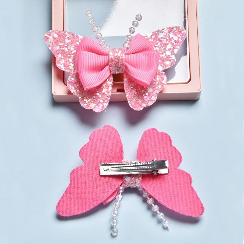 Sequin Bead Butterfly Bow Hair Clips Pink Hair Pin Barrette Party Performance