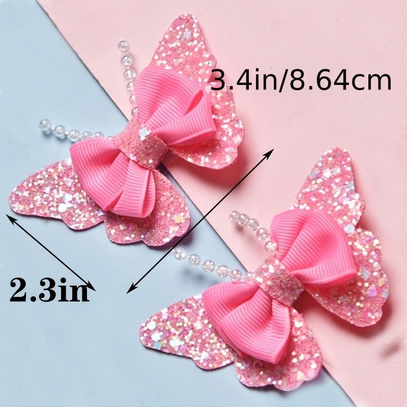 Sequin Bead Butterfly Bow Hair Clips Pink Hair Pin Barrette Party Performance