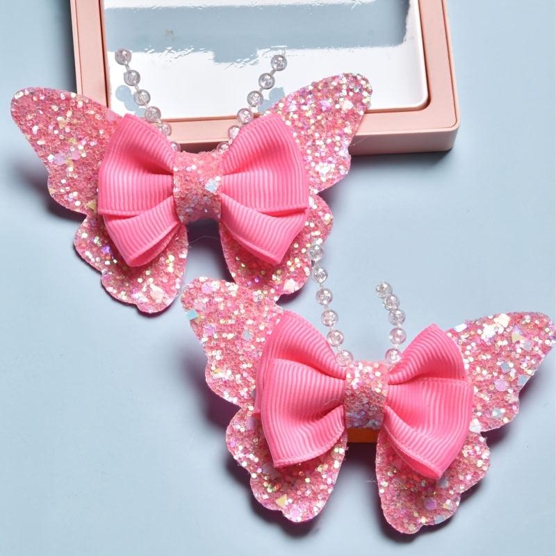 Sequin Bead Butterfly Bow Hair Clips Pink Hair Pin Barrette Party Performance
