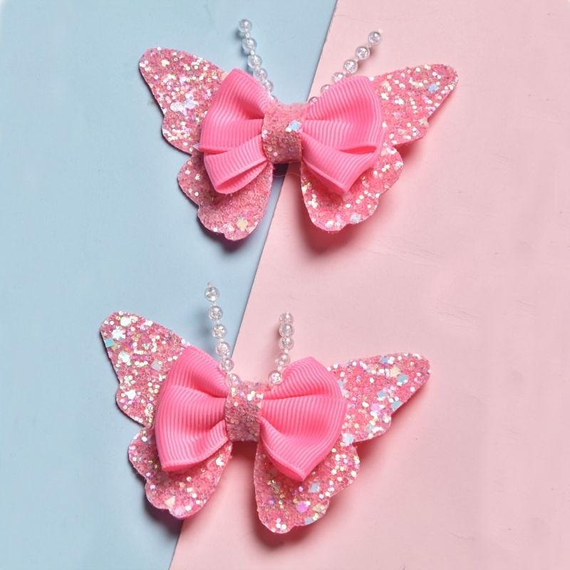 Sequin Bead Butterfly Bow Hair Clips Pink Hair Pin Barrette Party Performance