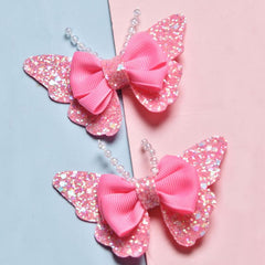 Sequin Bead Butterfly Bow Hair Clips Pink Hair Pin Barrette Party Performance