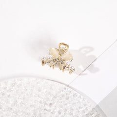 Rhinestone Bowknot Hair Claw Clip Golden Grip Hair Jaw Clip