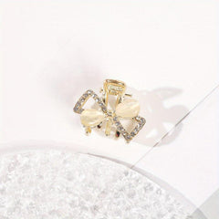 Rhinestone Bowknot Hair Claw Clip Golden Grip Hair Jaw Clip