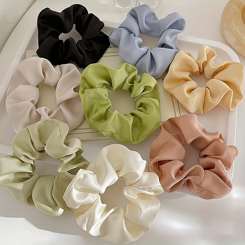8pcs Large Satin Scrunchie Hair Tie Silky Hair Rope Female Hair Accessories