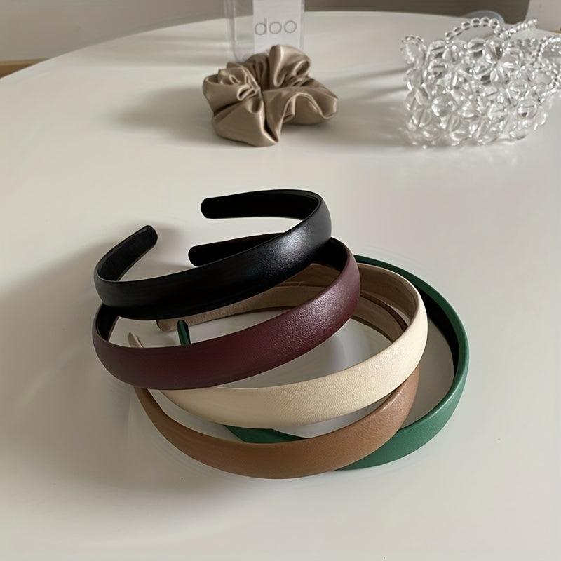 Minimalist Leather Hair Hoop Wide Elastic Anti Slip Hair Band