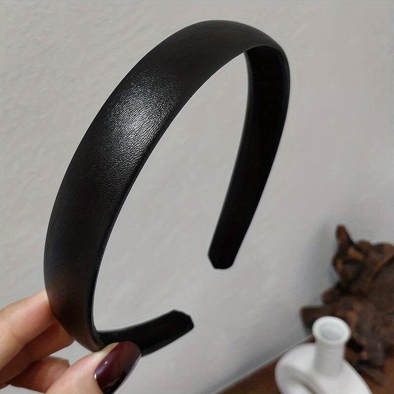 Minimalist Leather Hair Hoop Wide Elastic Anti Slip Hair Band