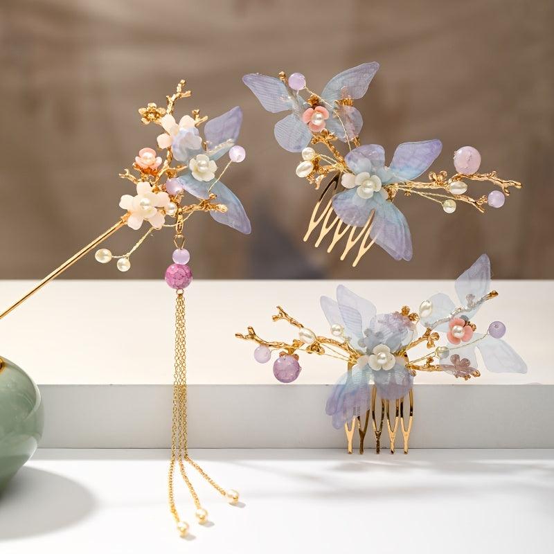 Vintage Flower Hair Comb Faux Pearl Hair Pin