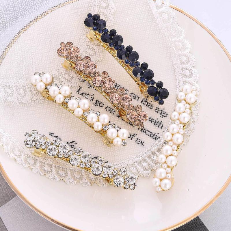 Vintage Rhinestone Hair Clips with Faux Pearl