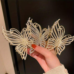 Golden Butterfly Crystal Hair Claw Clips