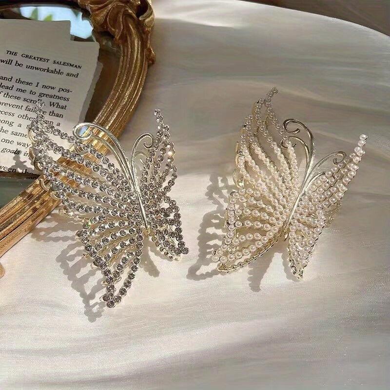 Golden Butterfly Crystal Hair Claw Clips