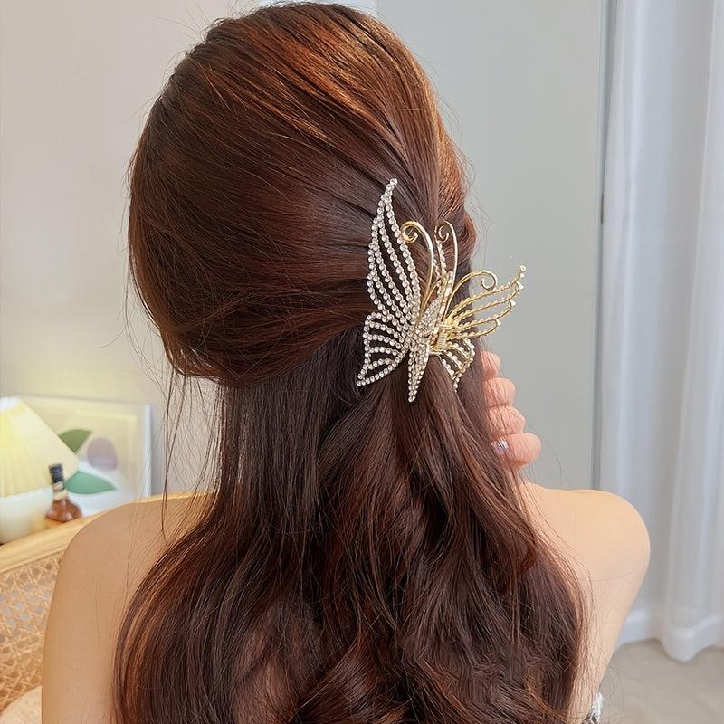 Golden Butterfly Crystal Hair Claw Clips
