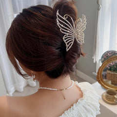 Golden Butterfly Crystal Hair Claw Clips