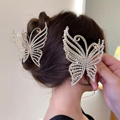 Golden Butterfly Crystal Hair Claw Clips