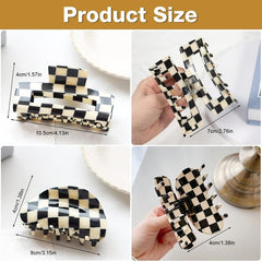 Checkered Hair Claw Clips Vintage Lattice Print Barrettes Strong Hold Clamp